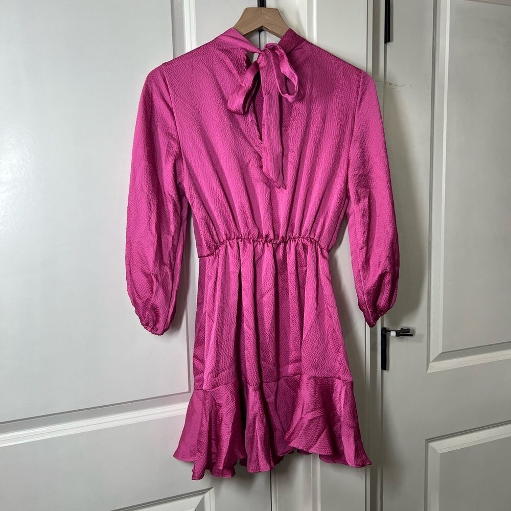 Vici purple pink silk dress womens size small long sleeve bow ruffles L338 - Picture 5 of 6